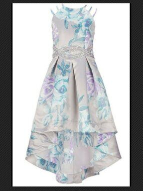 Girls Speechless Stunning Silver Floral Hi Lo Satin Embellished Formal Dress 7